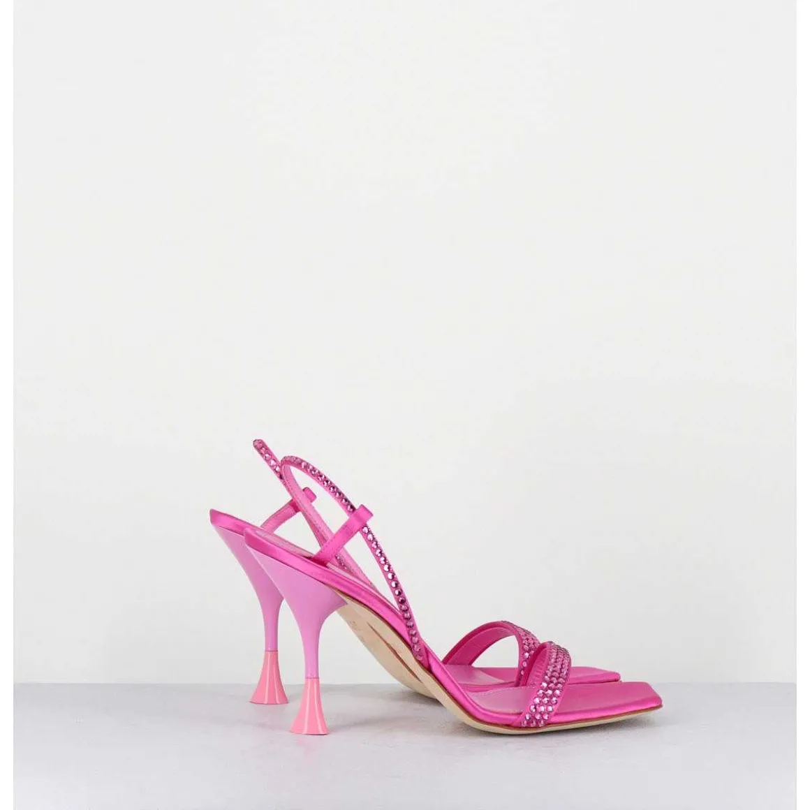 Sandales A Talon Haut Satin Rose Fuchsia & Strass - Eloise Satin Candy