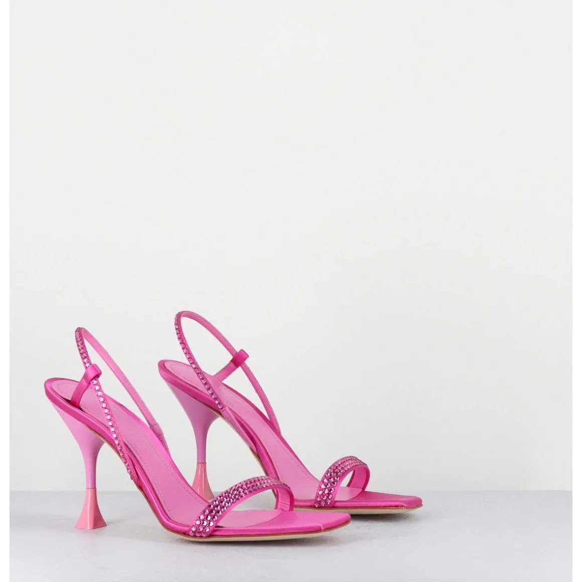 Sandales A Talon Haut Satin Rose Fuchsia & Strass - Eloise Satin Candy