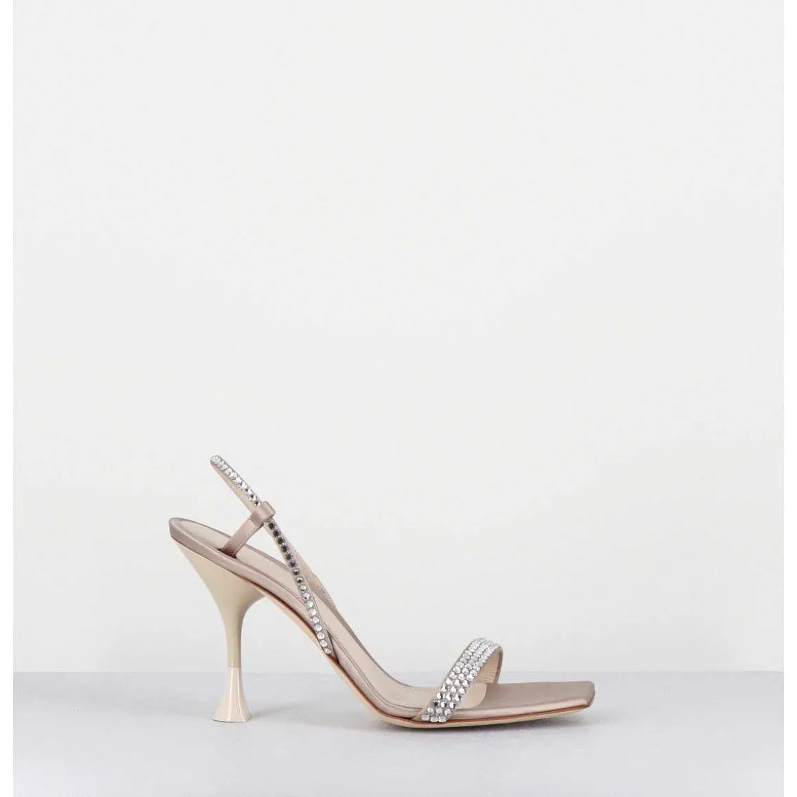 Sandales A Talon Haut Satin Beige & Strass - Eloise Satin Skin