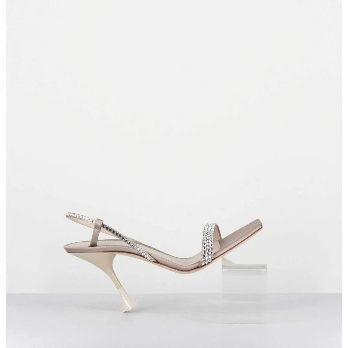 Sandales A Talon Haut Satin Beige & Strass - Eloise Satin Skin