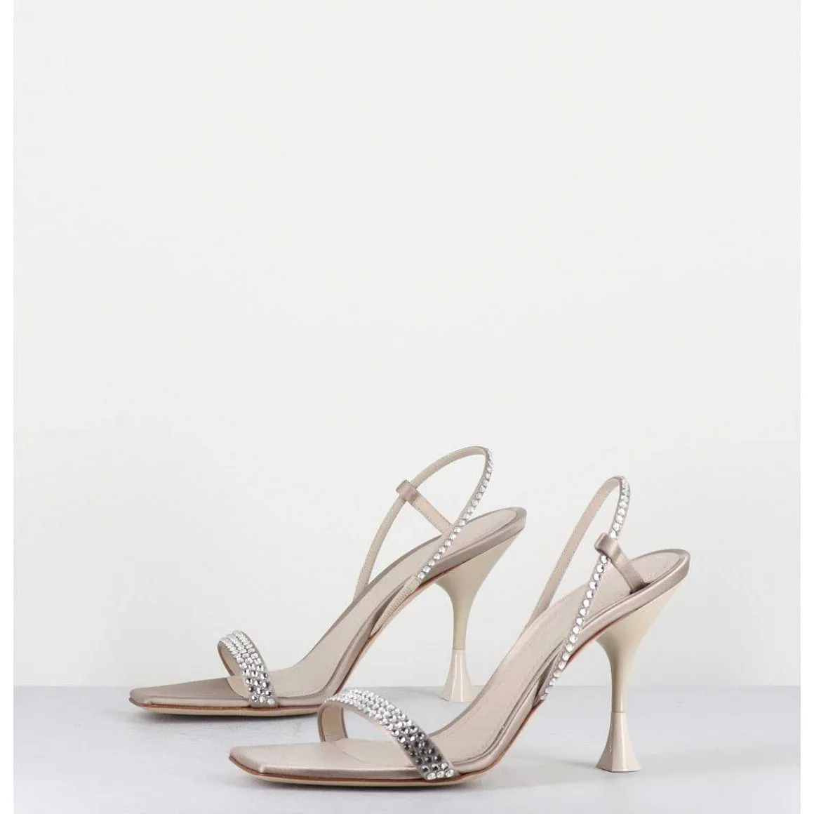 Sandales A Talon Haut Satin Beige & Strass - Eloise Satin Skin