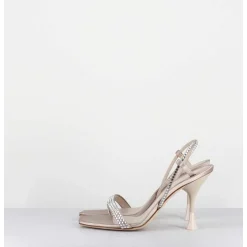 Sandales A Talon Haut Satin Beige & Strass - Eloise Satin Skin