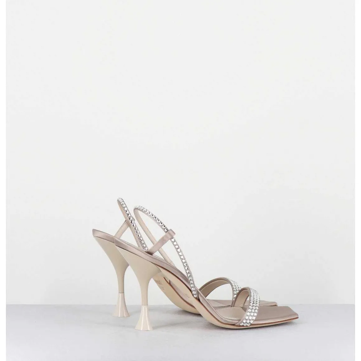 Sandales A Talon Haut Satin Beige & Strass - Eloise Satin Skin