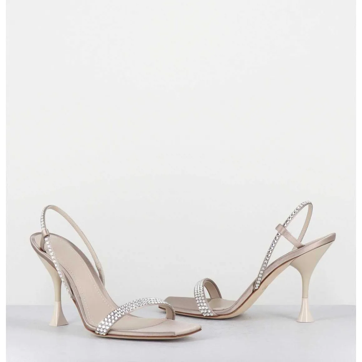Sandales A Talon Haut Satin Beige & Strass - Eloise Satin Skin