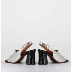 Sandales A Talon 70S Cuir Argent & Noir - Pendal44 Porsche Silver