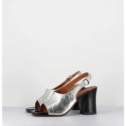 Sandales A Talon 70S Cuir Argent & Noir - Pendal44 Porsche Silver