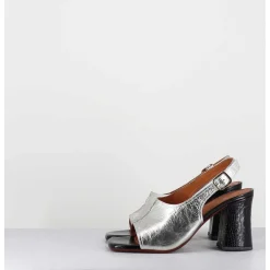 Sandales A Talon 70S Cuir Argent & Noir - Pendal44 Porsche Silver