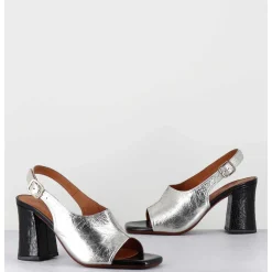 Sandales A Talon 70S Cuir Argent & Noir - Pendal44 Porsche Silver