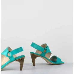 Sandales Asymetriques A Talon En Cuir Turquoise - Cati Shady Smeraldo
