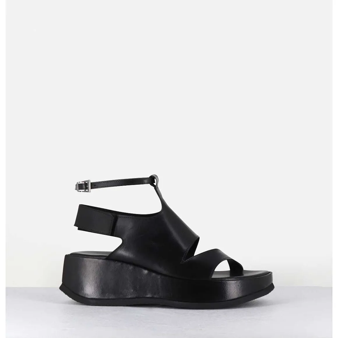 Sandales Asymetriques En Cuir Noir & Semelle Bloc Legere - Gala2 Buffy Nero