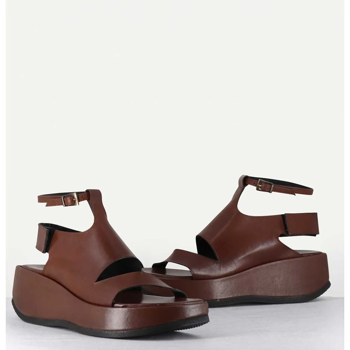 Sandales Asymetriques En Cuir Chocolat & Semelle Bloc Legere - Gala1 Trill Choco