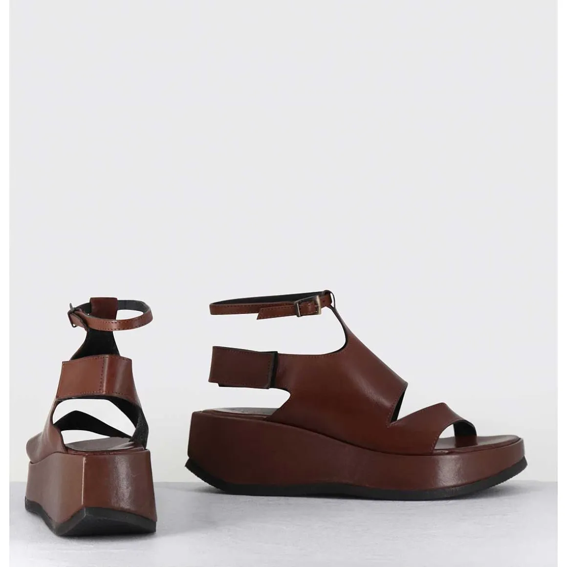Sandales Asymetriques En Cuir Chocolat & Semelle Bloc Legere - Gala1 Trill Choco