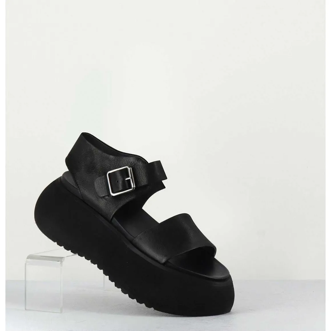 Sandales Chunky En Cuir Noir - 1E005 Gas Nero