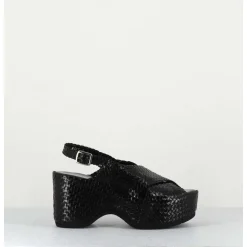 Sandales Compensees En Cuir Tresse Noir - Como23 Black