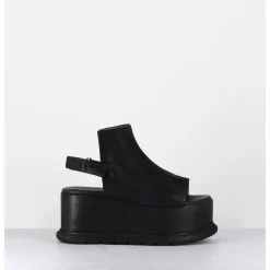 Sandales Compensees En Cuir Noir Esprit Japonais - 2420 Gas Nero