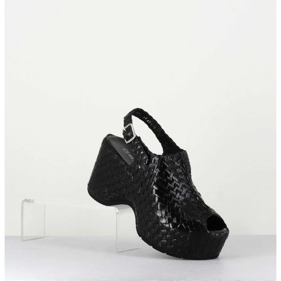 Sandales Compensees En Cuir Noir Tresse - Posi23 Black