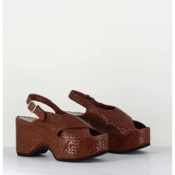 Sandales Compensees En Cuir Tresse Marron - Como23 Brown