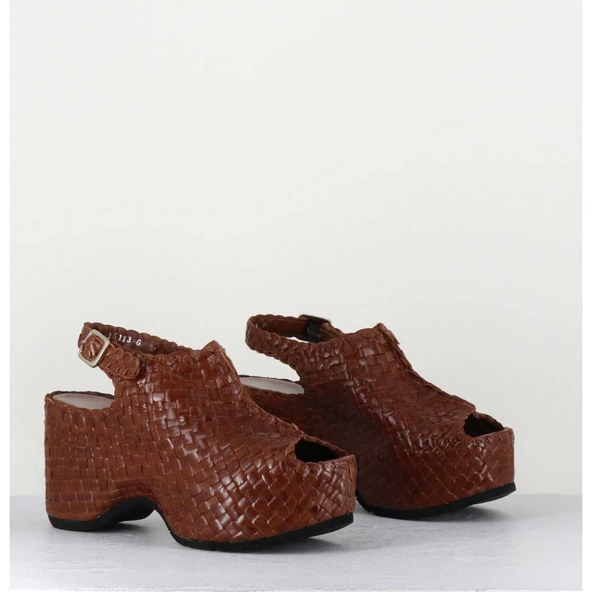 Sandales Compensees En Cuir Marron Tresse - Posi23 Brown