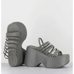 Sandales Compensees Multi-Brides En Cuir Gris - 1C6758D Travel Light