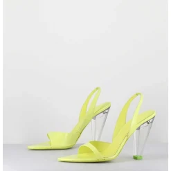 Sandales Cuir Jaune & Talon Plexi Conique - Bridget Lack Lime