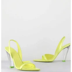 Sandales Cuir Jaune & Talon Plexi Conique - Bridget Lack Lime