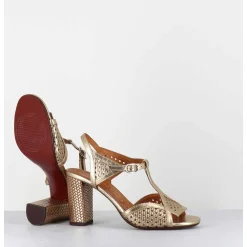Sandales En Cuir Cannele Dore Talon Haut - Bessy Dali Champan