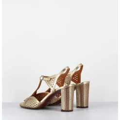 Sandales En Cuir Cannele Dore Talon Haut - Bessy Dali Champan