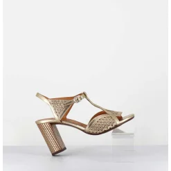Sandales En Cuir Cannele Dore Talon Haut - Bessy Dali Champan
