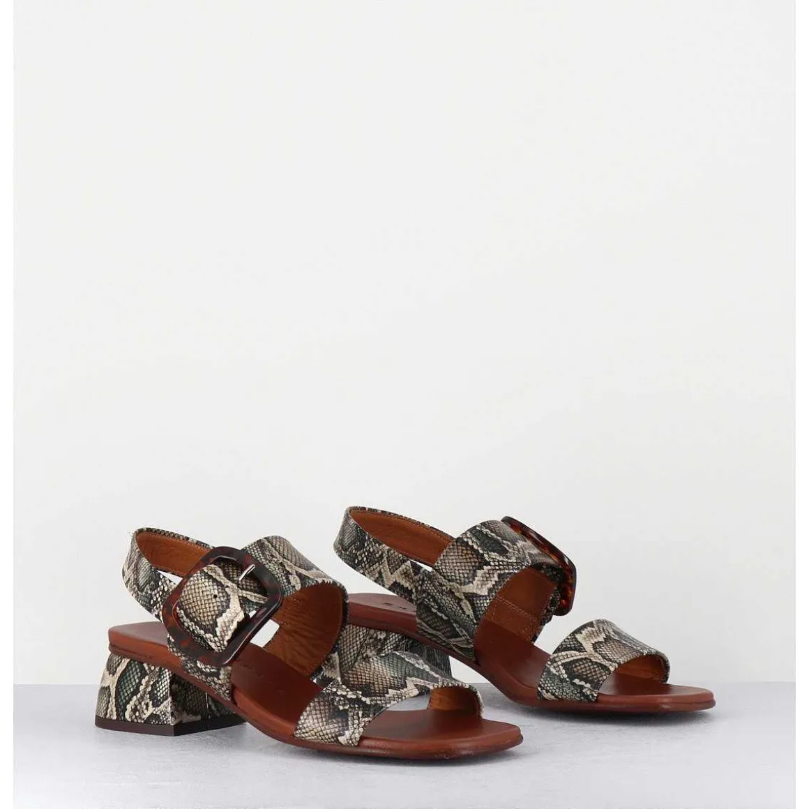 Sandales En Cuir Imprime Serpent, Boucle Ecaille & Petit Talon - Quanda44 Nara Mili