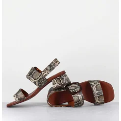 Sandales En Cuir Imprime Serpent, Boucle Ecaille & Petit Talon - Quanda44 Nara Mili