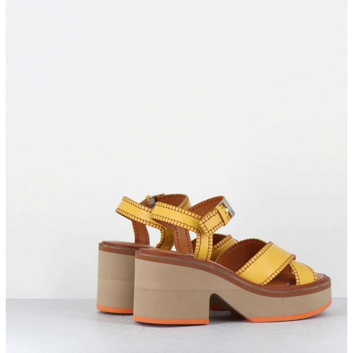 Sandales En Cuir Jaune Bloc Micro-Bloc Leger - Charlisp Longan