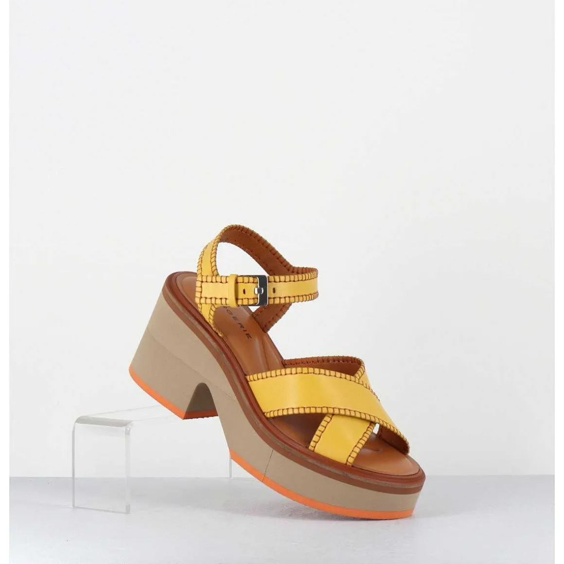 Sandales En Cuir Jaune Bloc Micro-Bloc Leger - Charlisp Longan