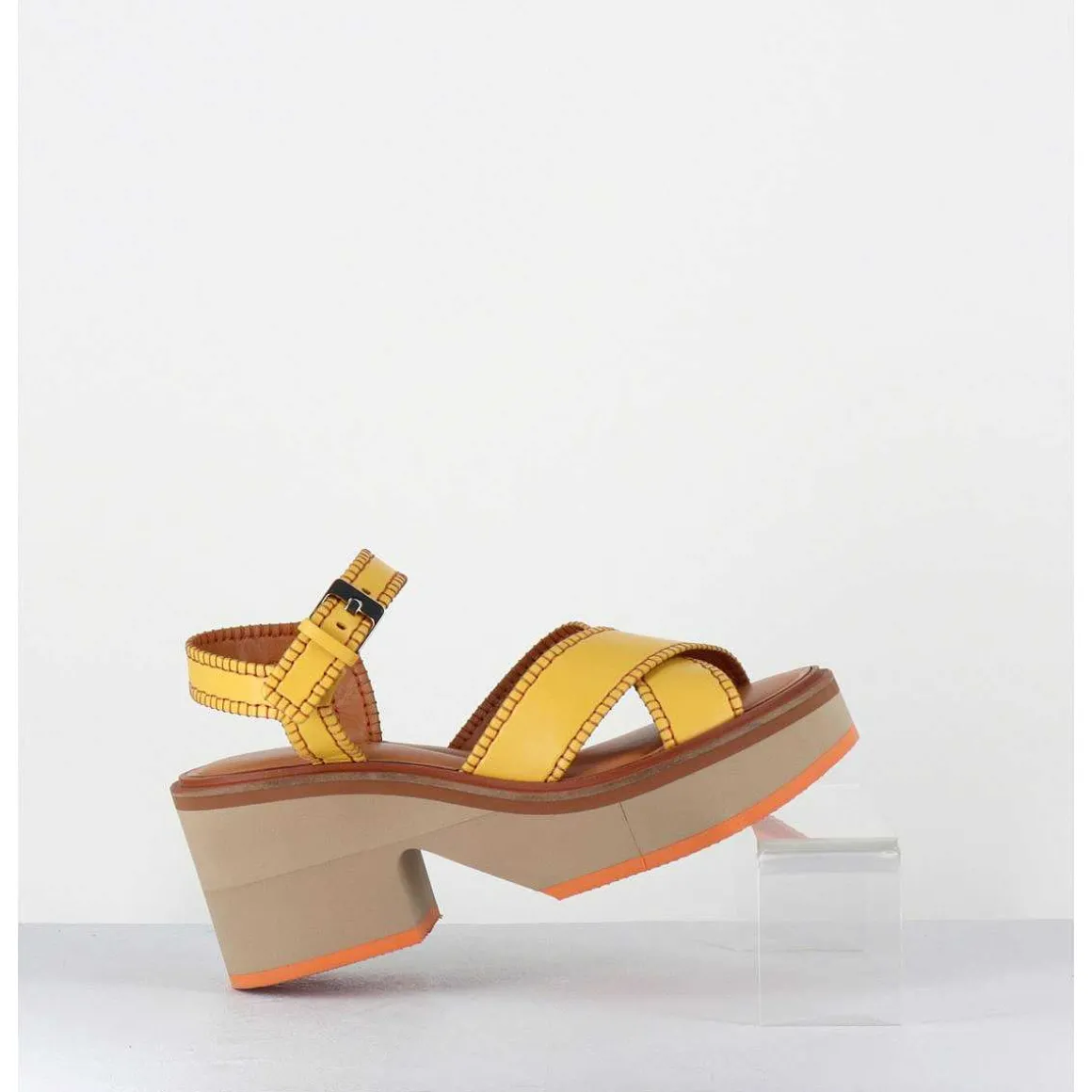 Sandales En Cuir Jaune Bloc Micro-Bloc Leger - Charlisp Longan