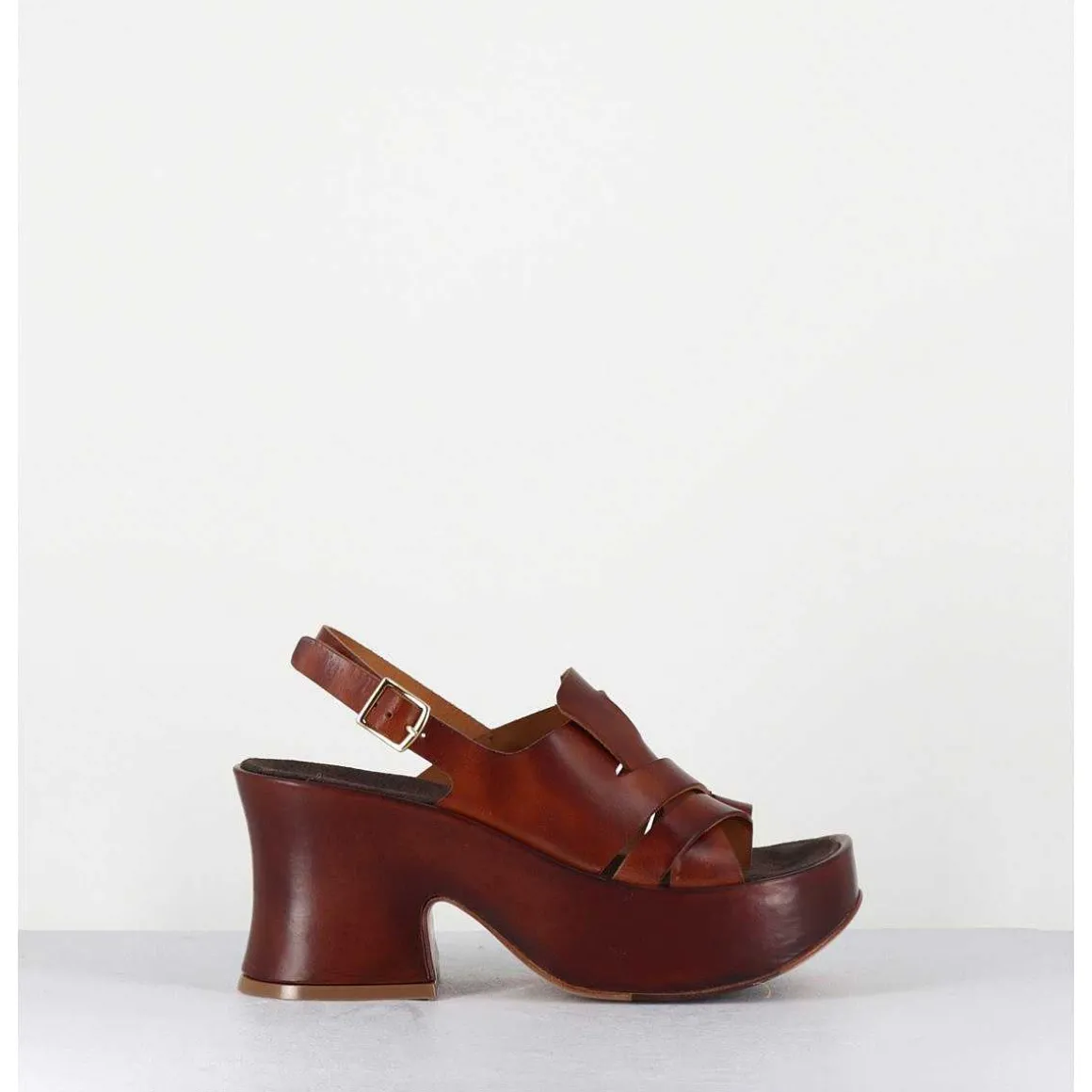 Sandales En Cuir Marron A Plateforme Japonisante Entre-Doigt - 5355 Vacchet Cotto