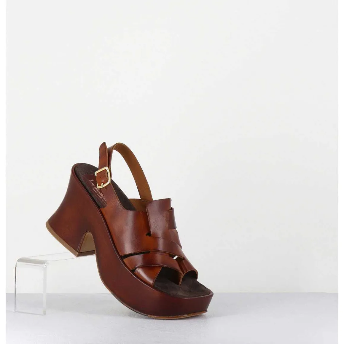 Sandales En Cuir Marron A Plateforme Japonisante Entre-Doigt - 5355 Vacchet Cotto