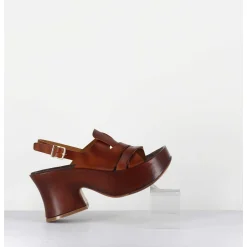 Sandales En Cuir Marron A Plateforme Japonisante Entre-Doigt - 5355 Vacchet Cotto