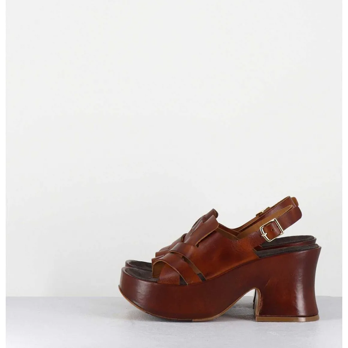 Sandales En Cuir Marron A Plateforme Japonisante Entre-Doigt - 5355 Vacchet Cotto