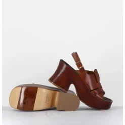 Sandales En Cuir Marron A Plateforme Japonisante Entre-Doigt - 5355 Vacchet Cotto
