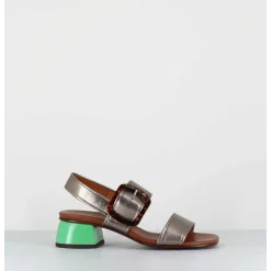Sandales En Cuir Metallise Boucle Ecaille & Petit Talon Vert - Quanda44 Dali Iron