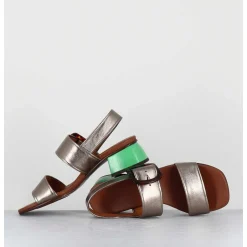 Sandales En Cuir Metallise Boucle Ecaille & Petit Talon Vert - Quanda44 Dali Iron