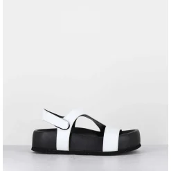 Sandales En Cuir Noir & Blanc Semelle Epaisse - Gava Buffy White