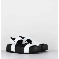 Sandales En Cuir Noir & Blanc Semelle Epaisse - Gava Buffy White