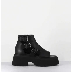 Sandales En Cuir Noir Semelle Epaisse Legere - 3460 Gas Nero