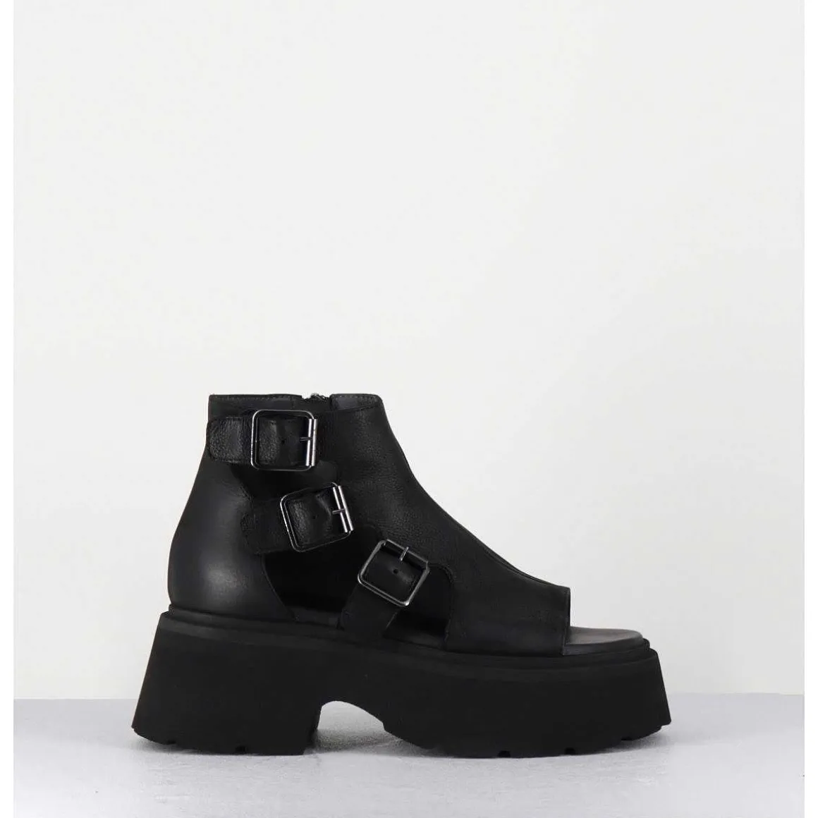 Sandales En Cuir Noir Semelle Epaisse Legere - 3460 Gas Nero