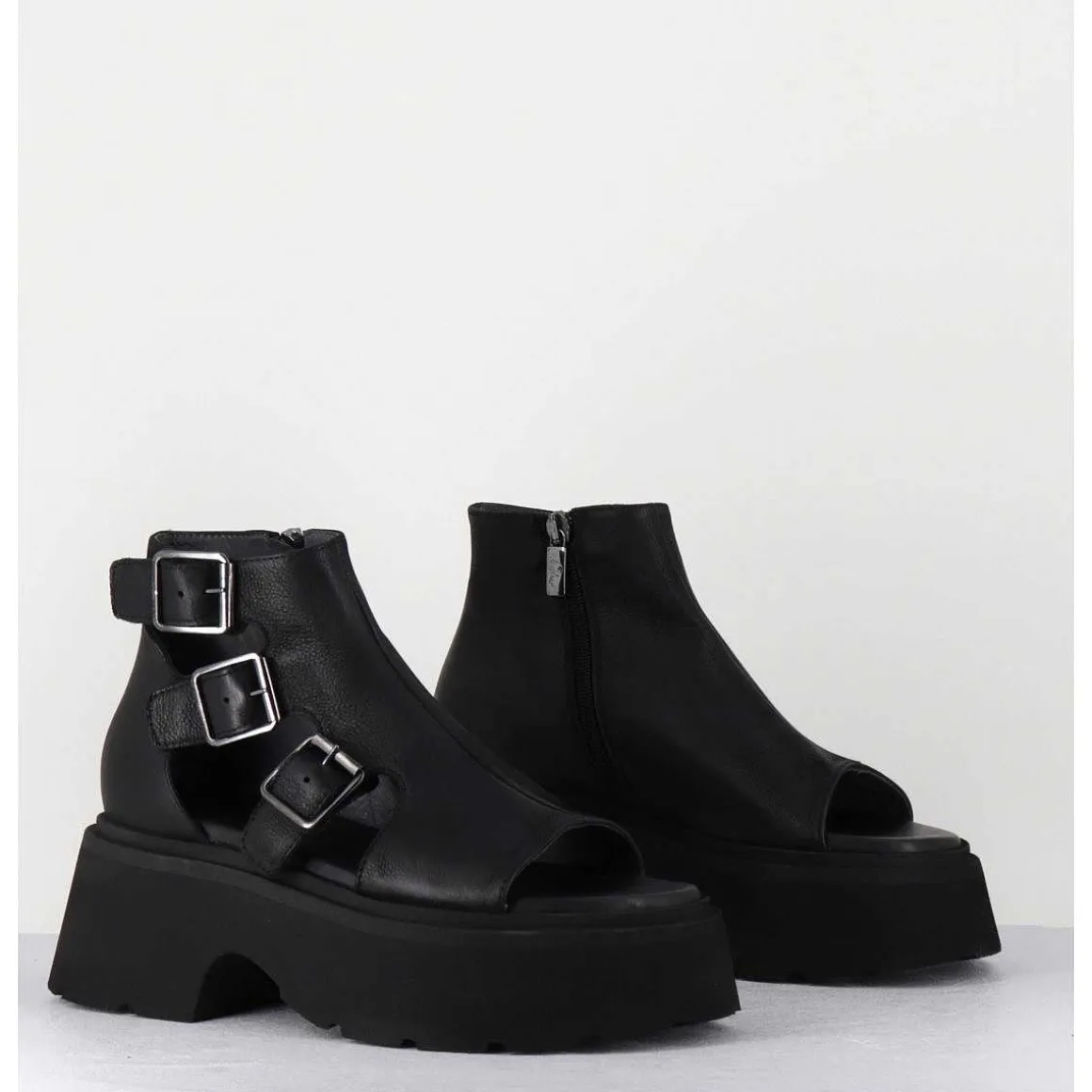 Sandales En Cuir Noir Semelle Epaisse Legere - 3460 Gas Nero