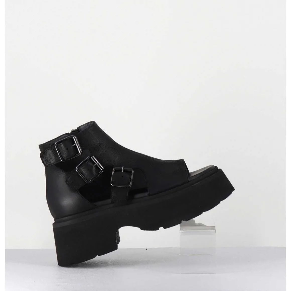 Sandales En Cuir Noir Semelle Epaisse Legere - 3460 Gas Nero