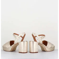 Sandales En Cuir Souple Metallise Champagne - Julia23 Platino