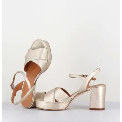 Sandales En Cuir Souple Metallise Champagne - Julia23 Platino