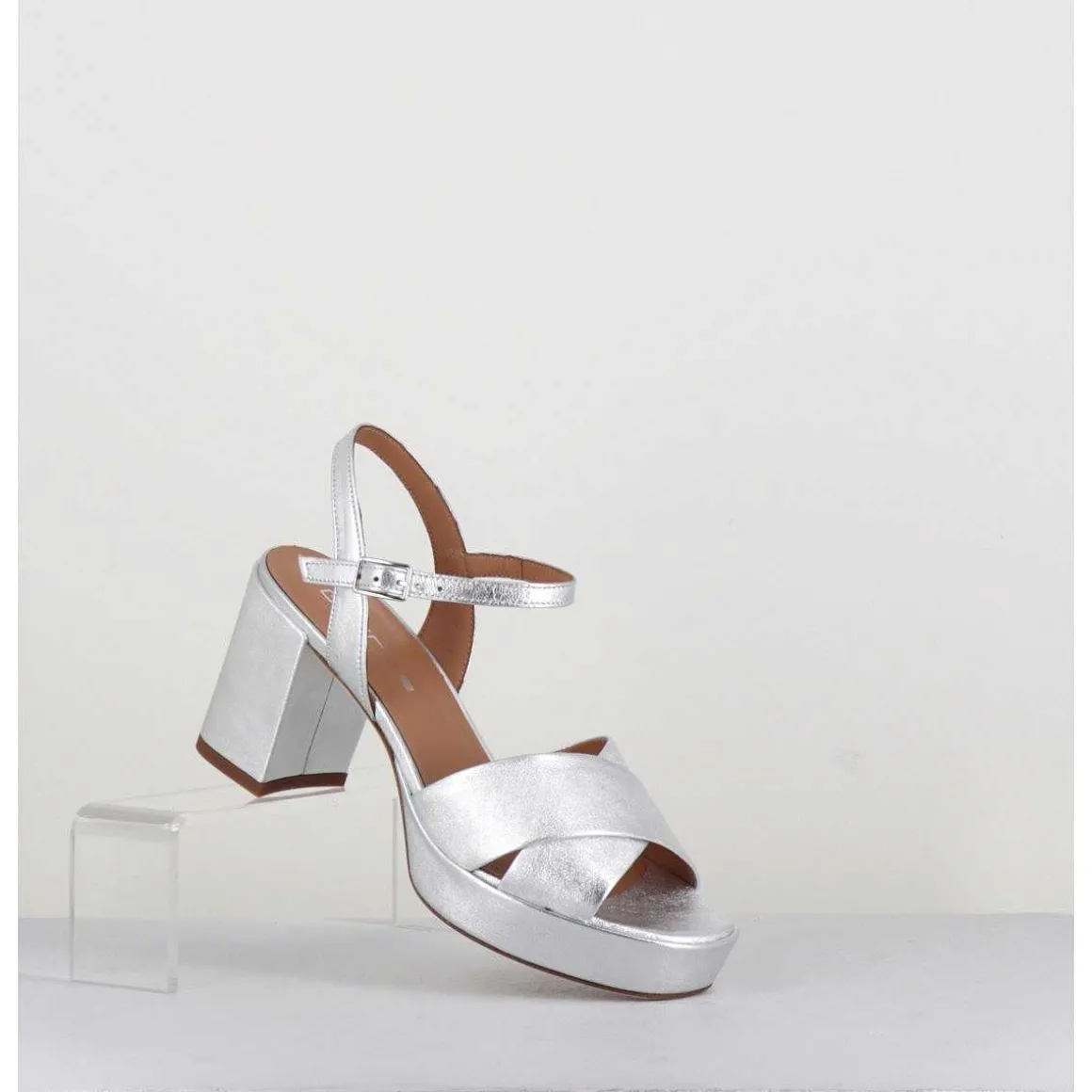 Sandales En Cuir Souple Metallise Argent - Julia23 Silver