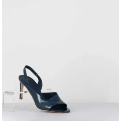 Sandales En Cuir Vernis Bleu Marine Talon Fin - 11537 Vetro Jeans